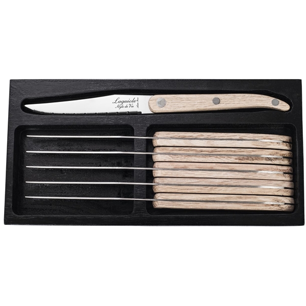 Grillknivar Laguiole Oak Wood tandad 6-pack