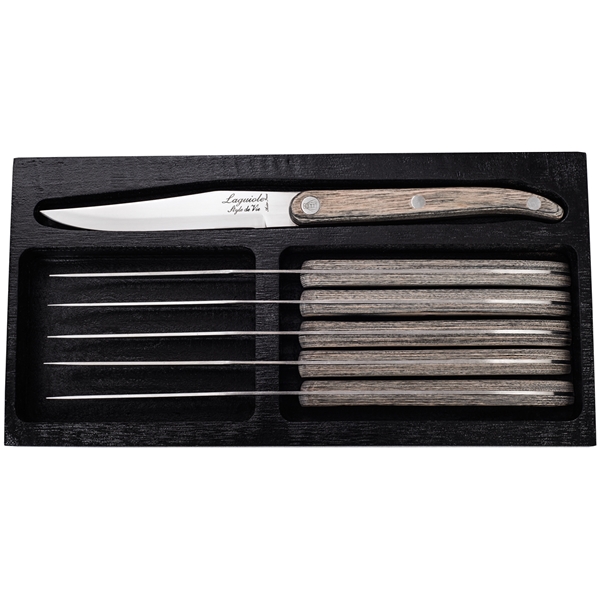 Grillknivar Laguiole Grey Pakka slät 6-pack