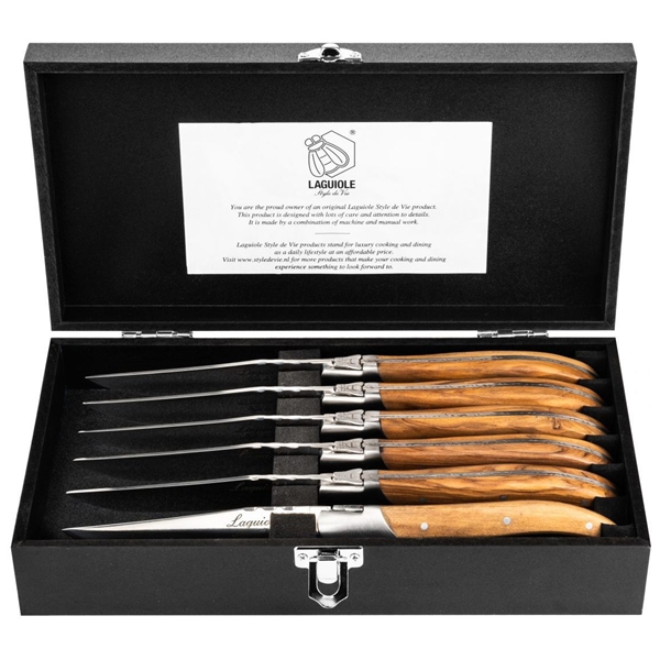 Grillknivar Laguiole Olive wood slät 6-pack