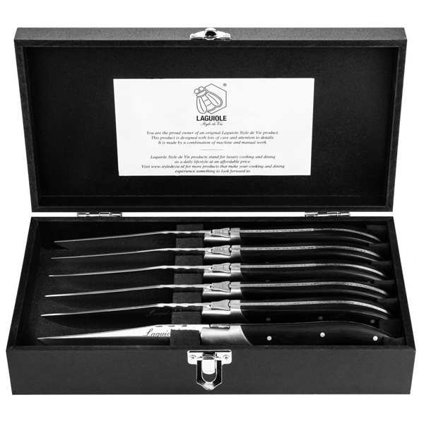 Grillknivar Laguiole Black Ebony slät 6-pack